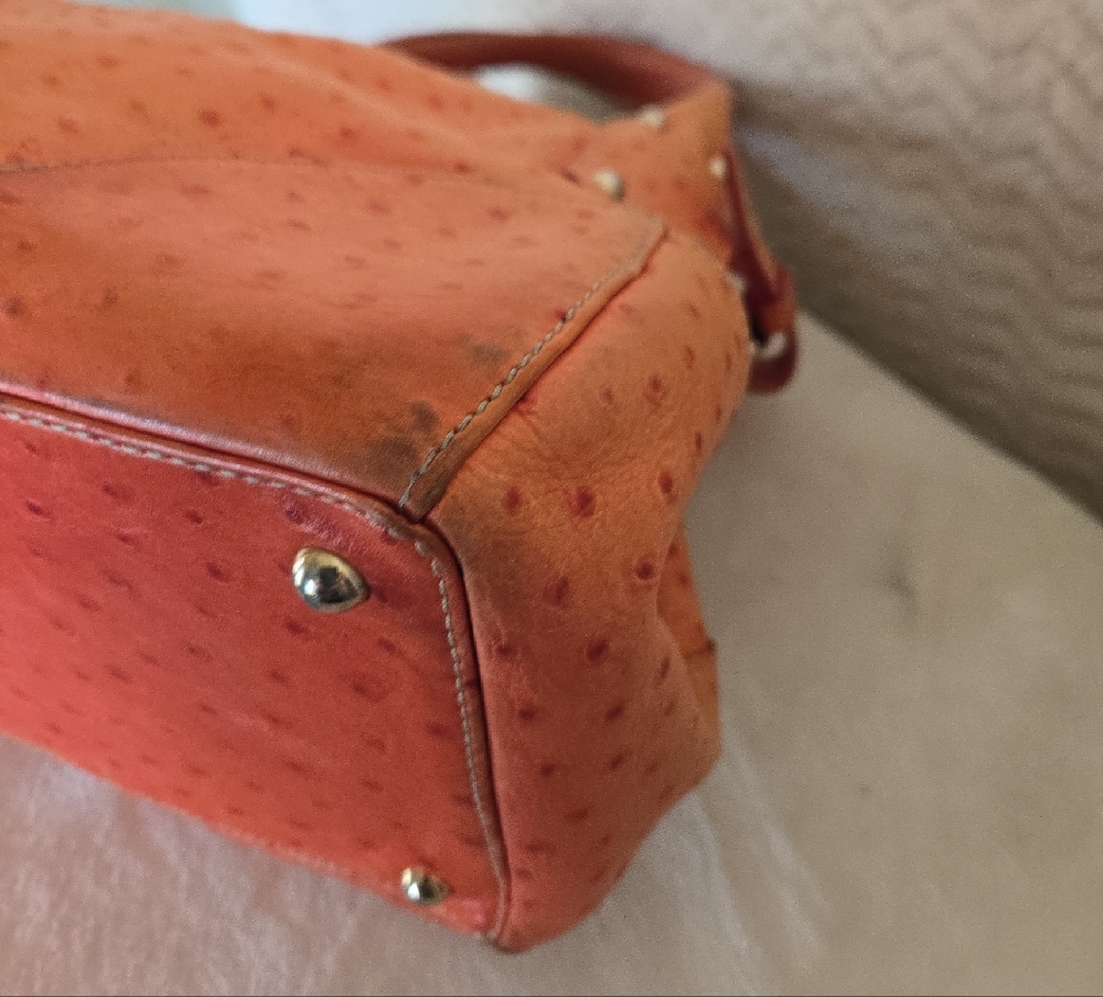 Dooney And Bourke Orange Ostrich Leather Satchel Handbag - Picture 4 of 12